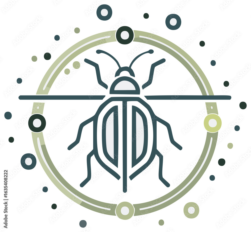 Poster elegant line art of an insect icon with green circular design elements