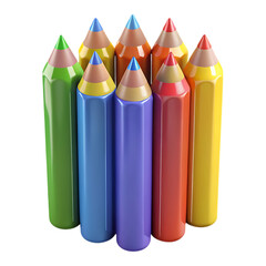 Group of colorful giant pencils standing upright against a black background
