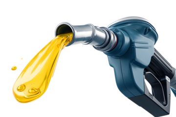 gas pump nozzle with petrol splash isolated on transparent white background 