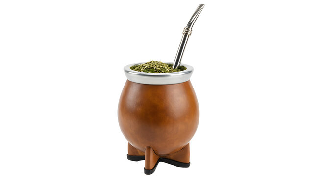 Yerba mate gourd and bombilla on white
