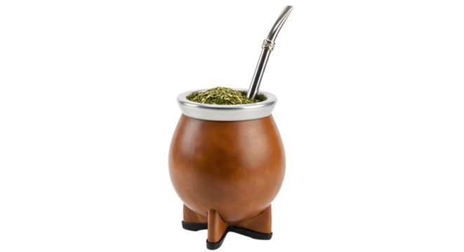 Yerba mate gourd and bombilla on white