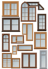 Collection Of Various Wooden Windows Isolated On Transparent Background Illustration
