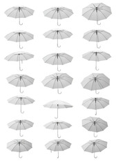 Collection of White Umbrellas Isolated on Transparent Background Photo