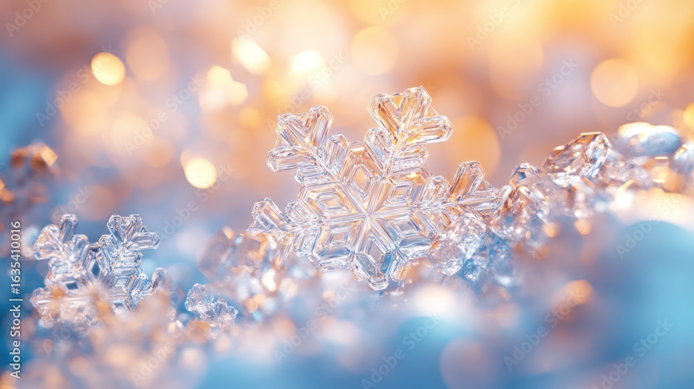 Poster sparkling snowflake in bokeh light