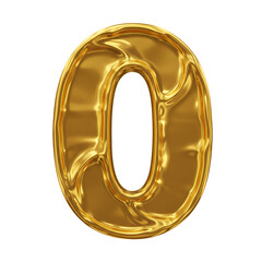 Golden Three-Dimensional Zero Digit Isolated on Transparent Background