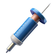 Close up of a blue medical syringe with a sharp needle on a black background