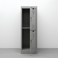 Grey Metal Locker Open Against White Wall Background 3D Illustration
