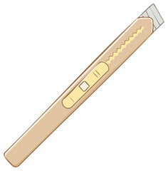 Beige Utility Knife Illustration with Retractable Blade and Safety Lock Mechanism