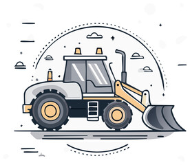 Fototapeta premium Heavy duty wheel loader construction vehicle with a large front bucket illustration