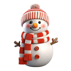 Smiling Snowman: A cheerful snowman dons a striped hat and scarf, sporting a carrot nose and twig arms, perfect for winter festivities.