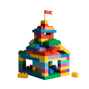 Colorful Lego Structure Illustration With Red Flag Isolated on Black Background