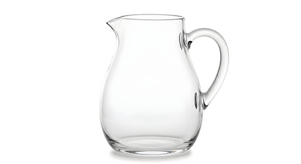 Empty Clear Glass Pitcher with Handle on Isolated White Background
