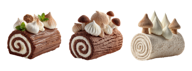 Delicious Chocolate and Cream Swiss Roll Cakes on Transparent Background