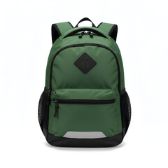 Green Backpack Isolated On White Background For School And Travel Photo