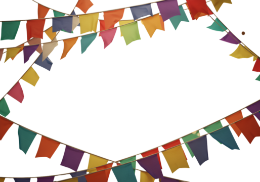 Colorful Triangular Flags Decorate Transparent Background for Festive Party