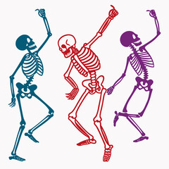 set of skeleton dance silhouette vector illustration