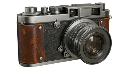 Retro style brown leather-wrapped camera body