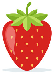 Fototapeta premium Ripe Red Strawberry with Green Leaves and Seeds Illustration