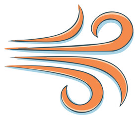 Stylized wind graphic, flowing lines and swirls, representing breezy atmosphere.