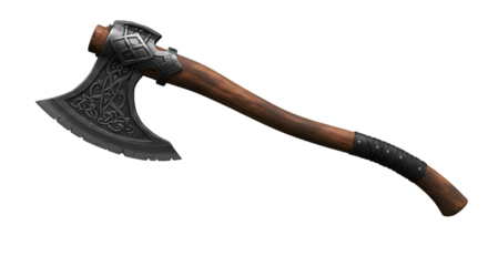 Detailed Axe Illustration with Steel Blade Wooden Handle Isolated on Transparent Background