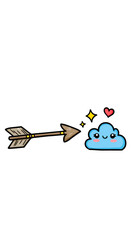 Cute Pixelated Arrow Pointing To Smiling Cloud With Hearts And Stars Illustration On Transparent Black Background