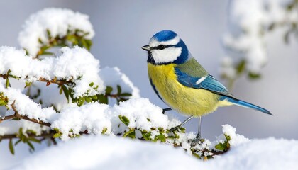 Fototapeta premium Winter bird perched on snowy branch