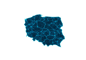 Naklejka premium Digital Blue Poland Map Illustration Isolated on Black Background