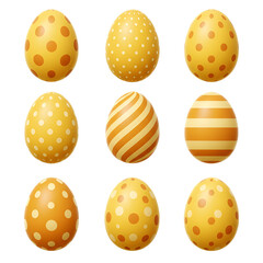 Illustration Of Nine Decorated Easter Eggs In Yellow And Orange On Transparent Background