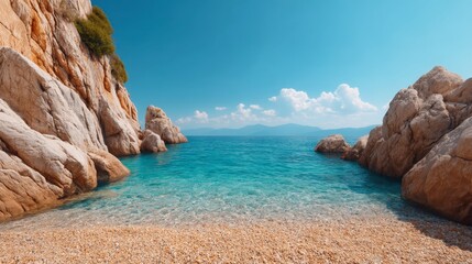 Fototapeta premium Serene Coastal Cove with Crystal Blue Waters and Majestic Cliffs