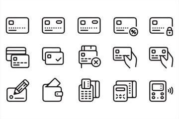 Digital Payment System Icons – Wallet, Checkout, Card Machine Set

