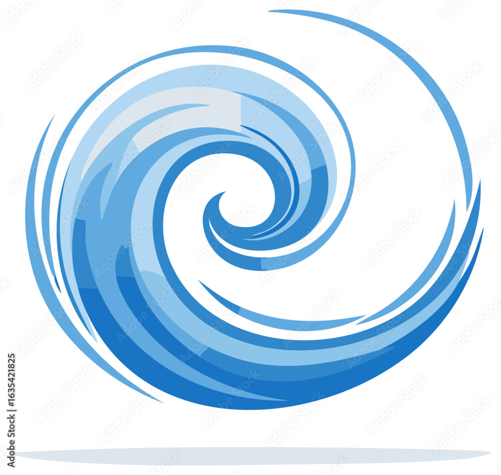 Poster abstract circular wave pattern showing motion of water currents with shades of blue and flowing curv
