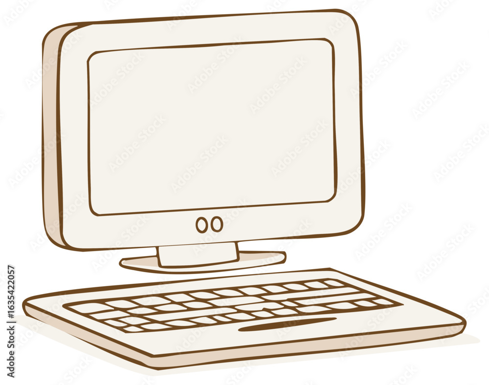 Aufkleber classic personal computer setup with monitor and keyboard hand drawn illustration design