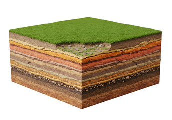 Detailed 3D Cross Section of Soil Layers with Green Grass Illustration