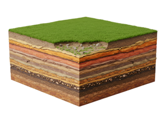 Detailed 3D Cross Section of Soil Layers with Green Grass Illustration