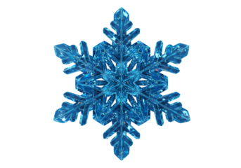 Detailed 3D Render Of A Blue Crystal Snowflake With Sparkling Effect On Transparent Background