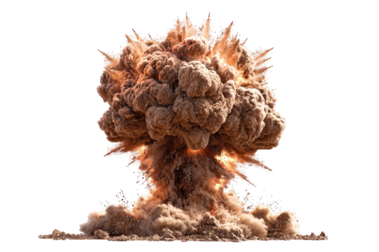 Massive explosion, mushroom cloud of tan smoke