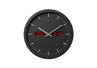 Digital Clock Displaying Time In Red On A Black Round Dial Isolated Background