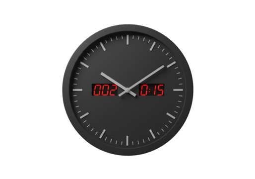 Digital Clock Displaying Time In Red On A Black Round Dial Isolated Background