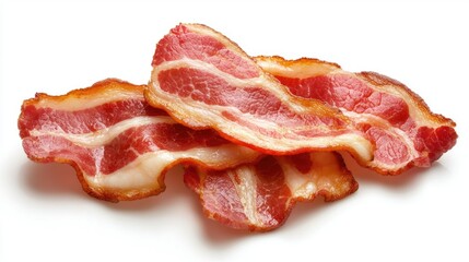 Obraz premium Freshly Cooked Crispy Bacon Strips on White Background for Culinary and Food Photography