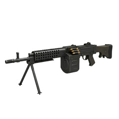 Illustration Of Black Machine Gun With Ammunition And Isolated Background