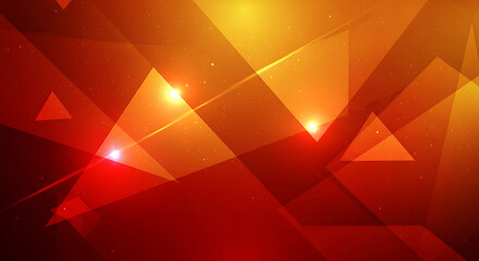 A dynamic abstract background featuring glowing red and orange geometric shapes and light flares.