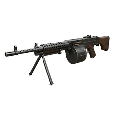 Isolated 3D Image of a Heavy Machine Gun with Drum Magazine on Black
