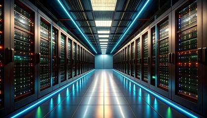 Obraz premium The futuristic data center embodies the essence of efficiency. 