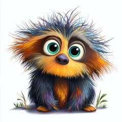 Fototapeta premium Adorable Cartoon Sloth with Wild Fluffy Hair A Delightful Illustration for Childrens Books Posters or Decor