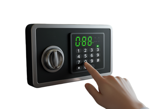 Digital Safe With Hand Entering Password on Transparent Background