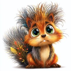 Obraz premium Adorable Cartoon Squirrel with Wild Fluffy Fur A Detailed CloseUp Illustration Perfect for Childrens Books Educational