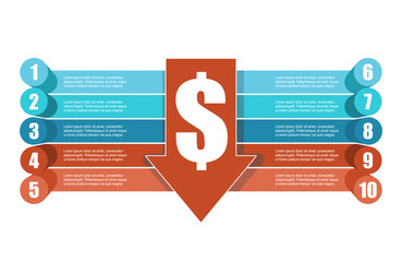 Fall down arrow. Concept of ten features or option of project to select. Minimal infographic illustration for business and stock market information visualization. © JEGAS RA