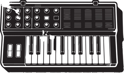 Retro Synth Keyboard with Halftone and Grunge Texture 80s Music Vector Graphic
