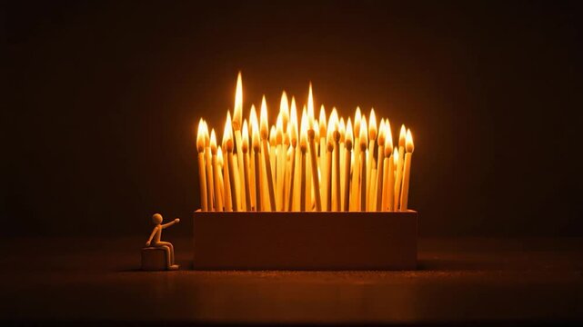 Burning Matches in a Box with a Figure Pointing, Dark Background Video