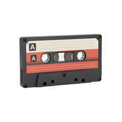 Isolated 3D Rendered Cassette Tape with Retro Aesthetic on Transparent Background